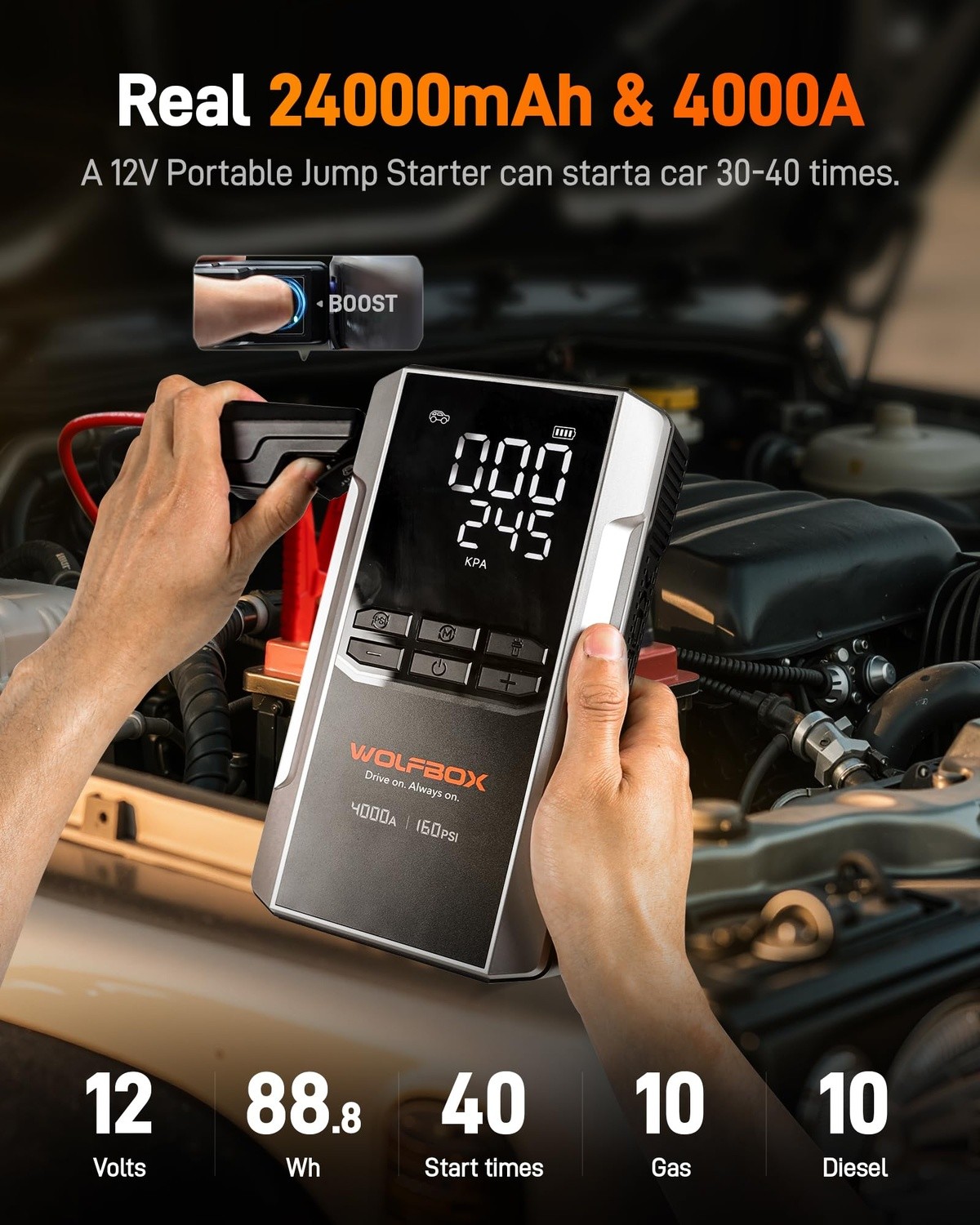 WOLFBOX 4000A Jump Starter Portable Air Compressor