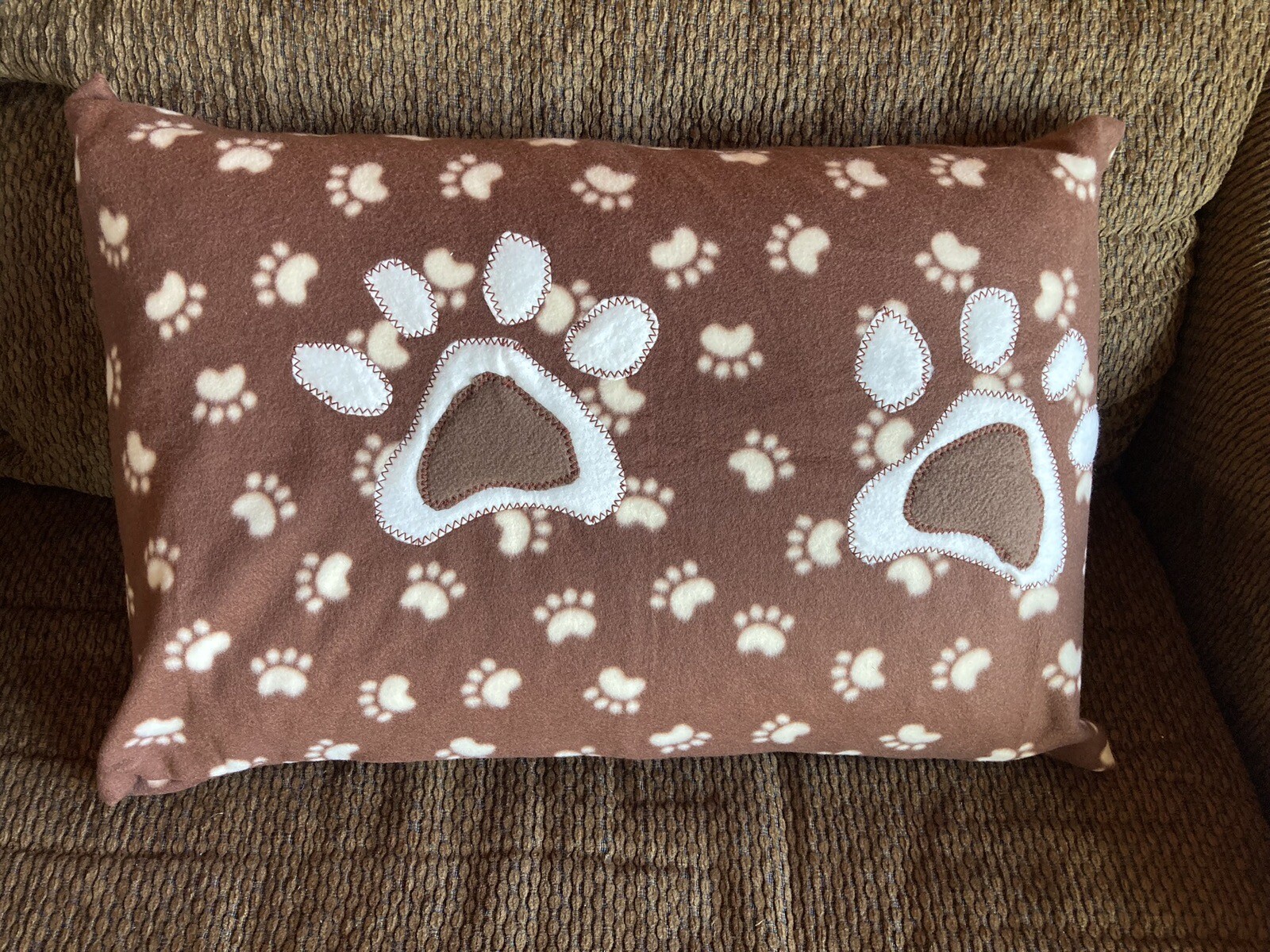 Handmade Kids Fleece Standard Pillow Case Brown Puppy Dog Cat Kitten Paws Animal