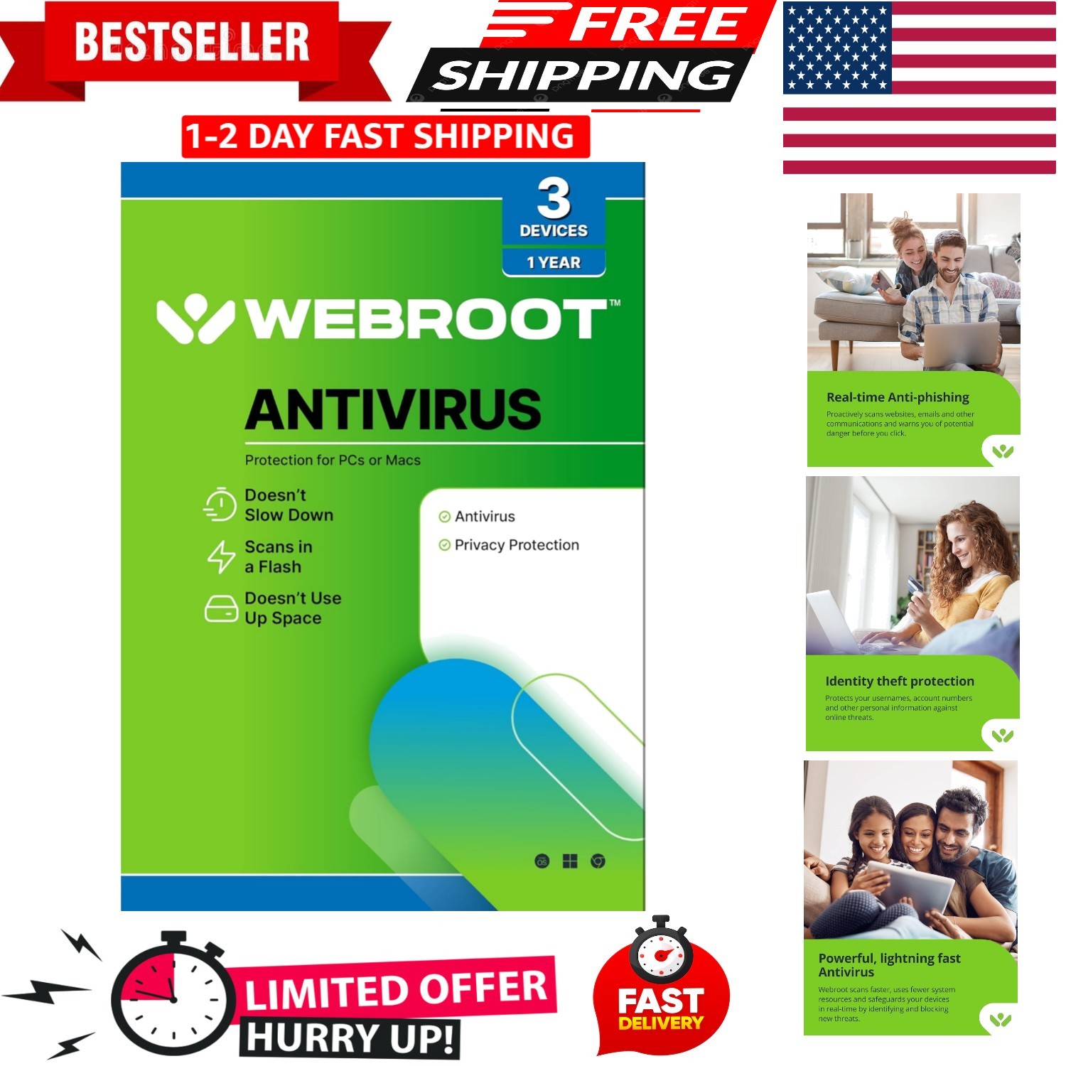 Antivirus Software 2026 | 3 Device | 1  PC/Mac with Keycard