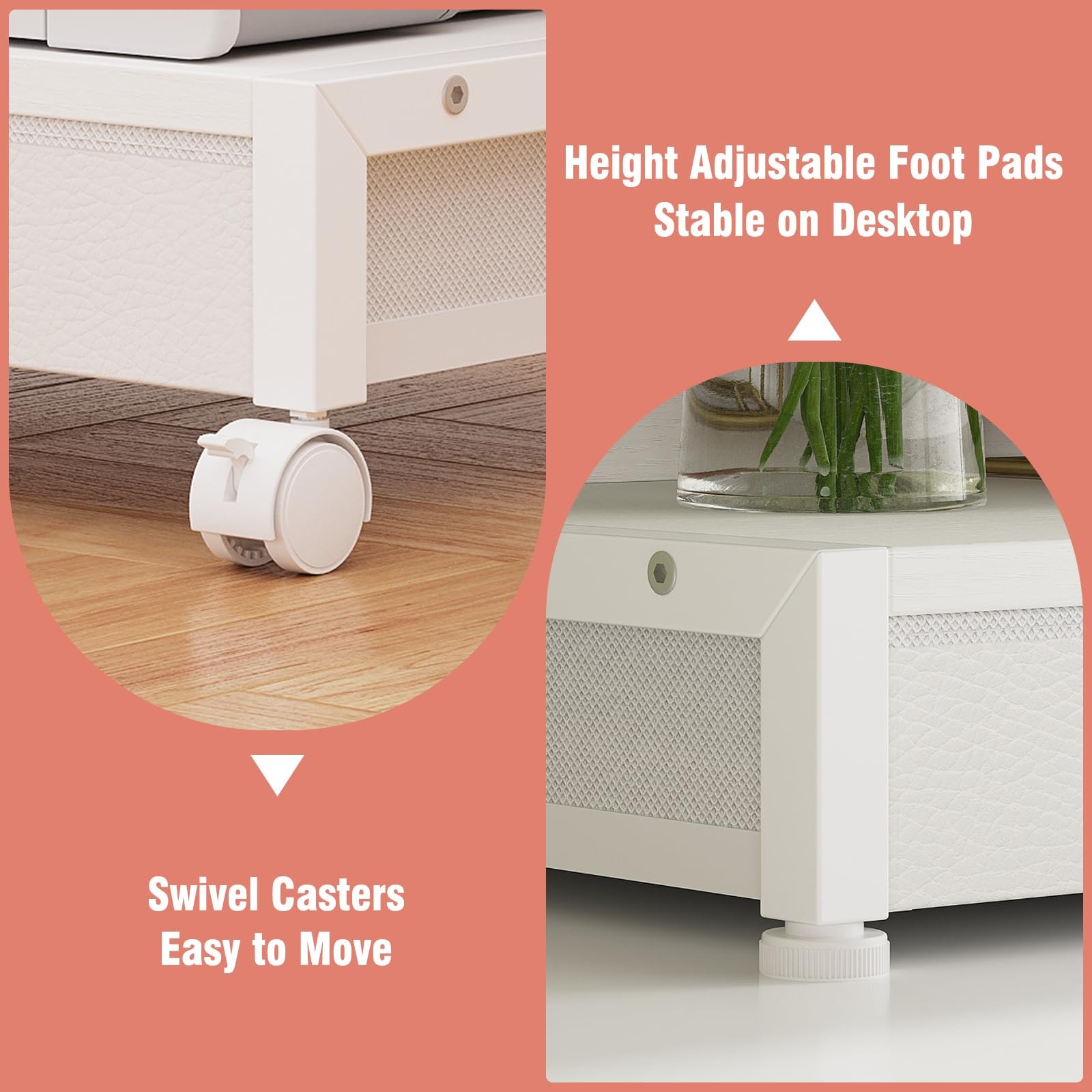 2-Tier Desktop Printer Stand with 2 Fabric Drawers, Prtiner Table with Storag...