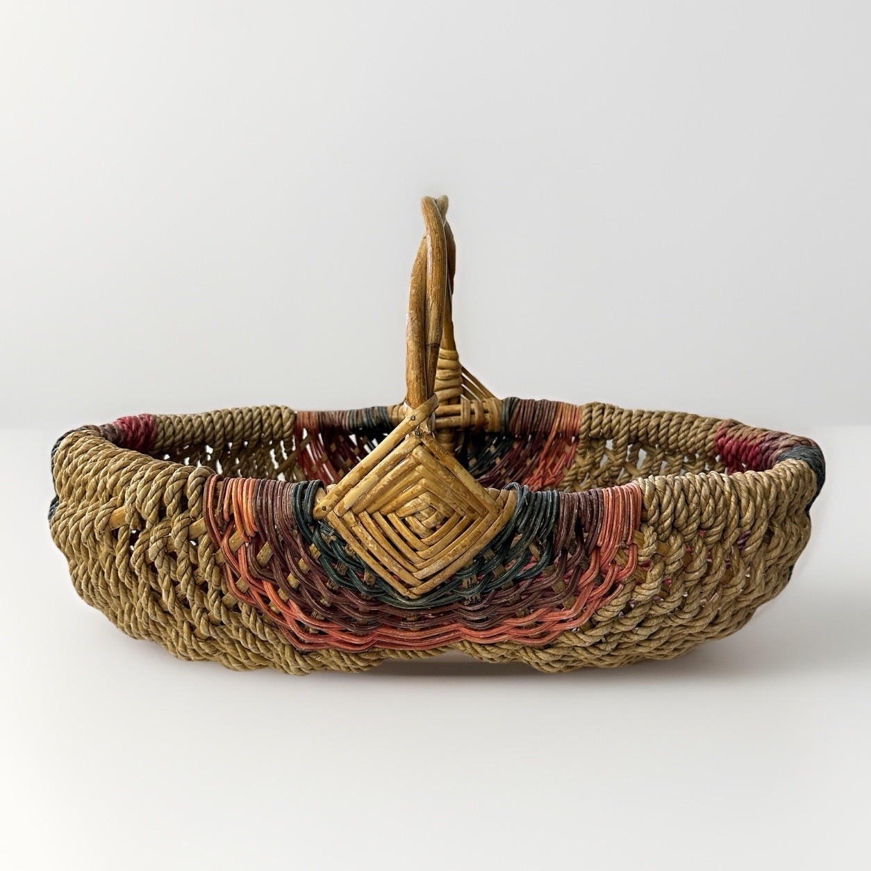 Handmade Buttocks Rattan Colorful Large 21” Basket