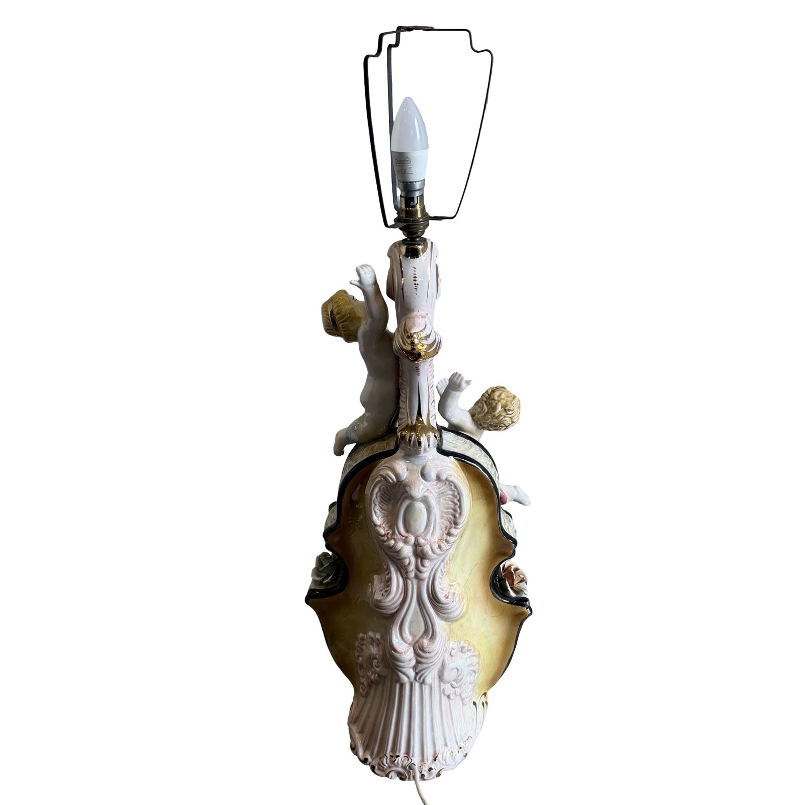 Large Capodimonte Cherub Table Lamp Italian Porcelain Figurine Decorative