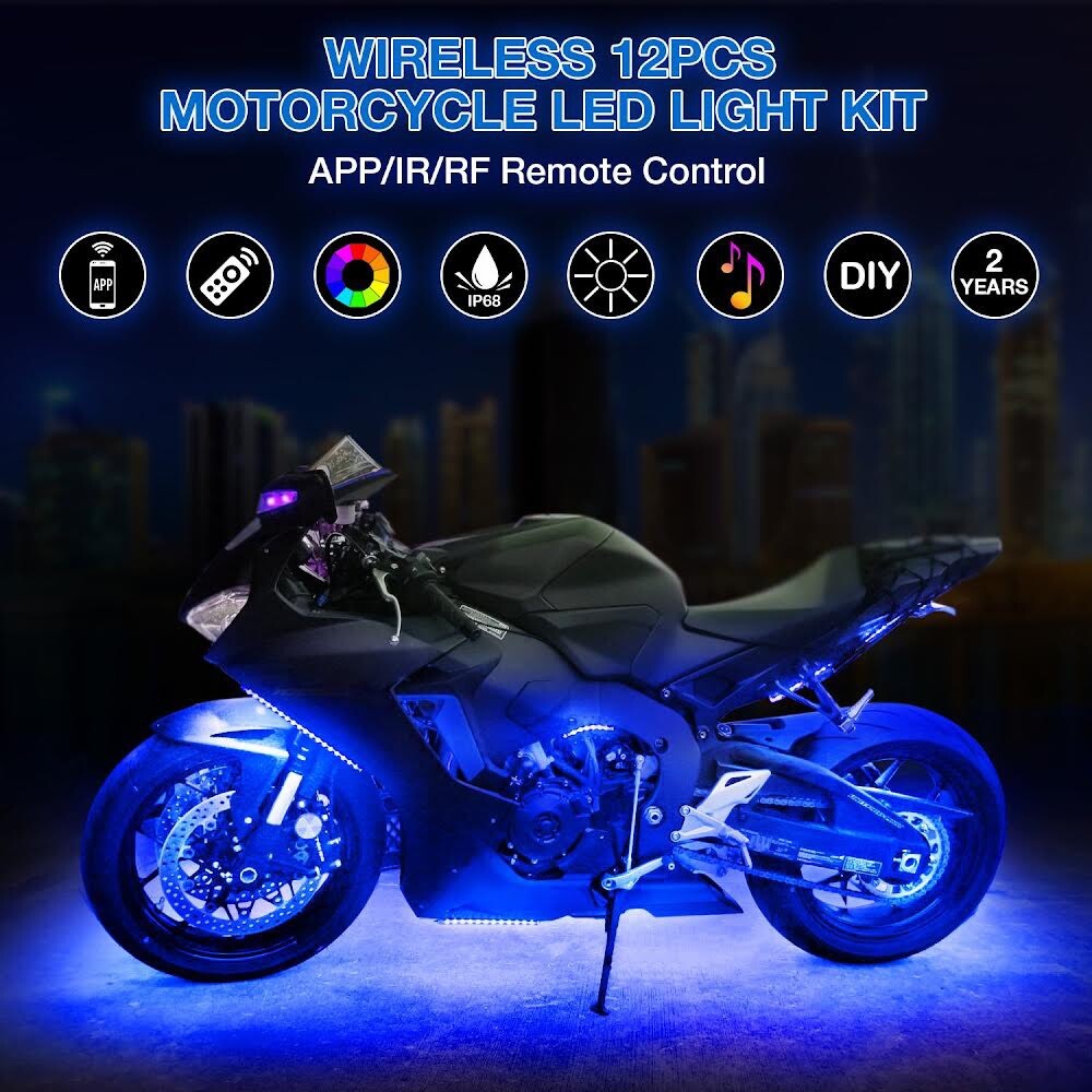 AMBOTHER 12 PCS Motorcycle LED Light, Bluetooth App Cotrol, Waterproof