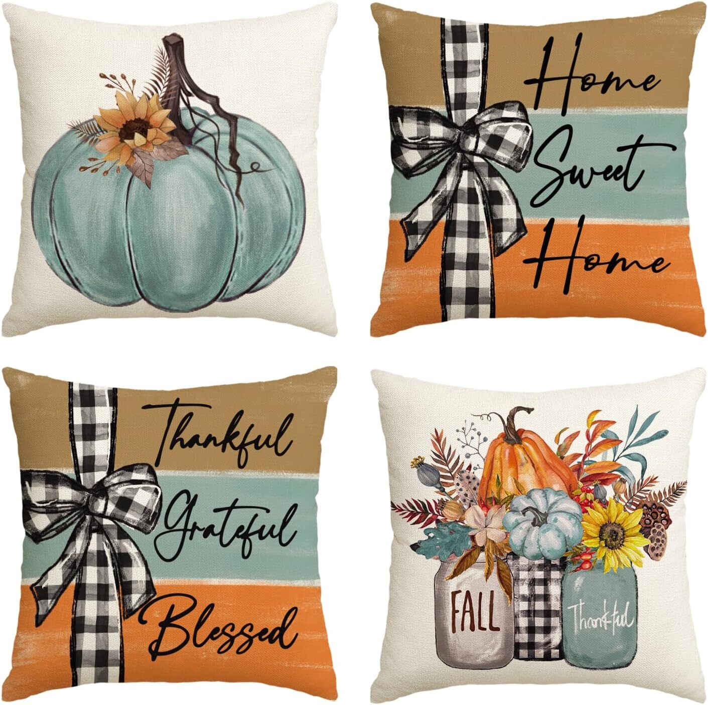 colorlife Fall Pumpkin Home Sweet Home Throw Pillow Covers, 18 x 18 Inch Autumn