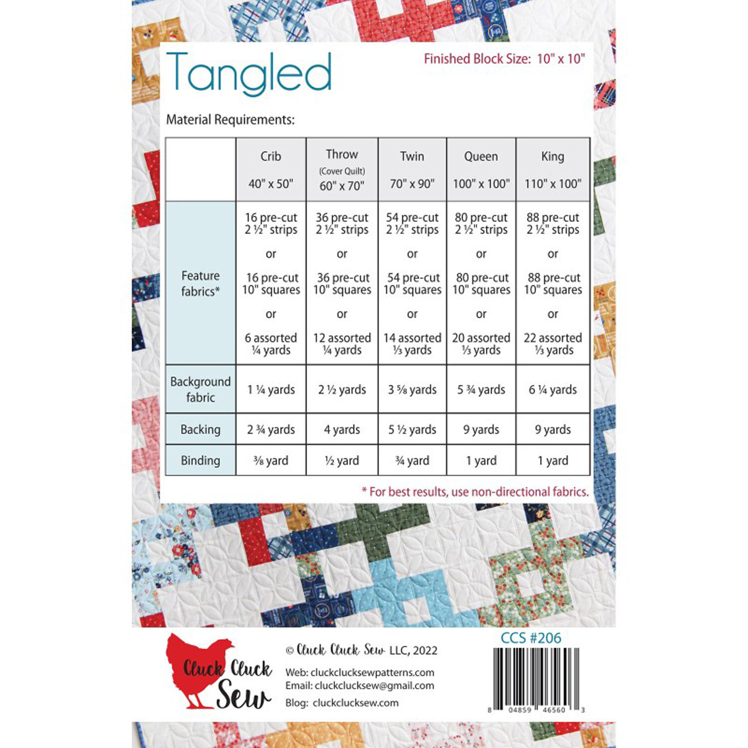 TANGLED QUILT PATTERN ~ by Cluck Cluck Sew ~ 5 Sizes Geometric Square Jelly Roll