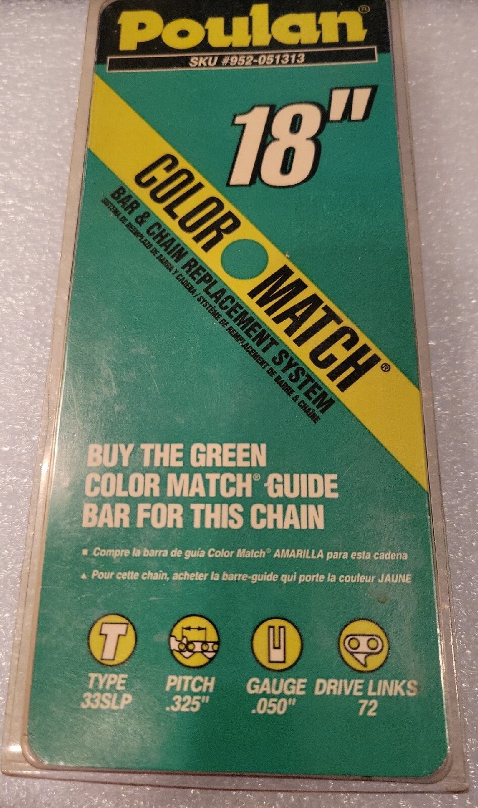 NEW! Poulan 18" Chainsaw Chain. 72 Links. 0.050 Gauge. Type 33SLP. Pitch 0.325"