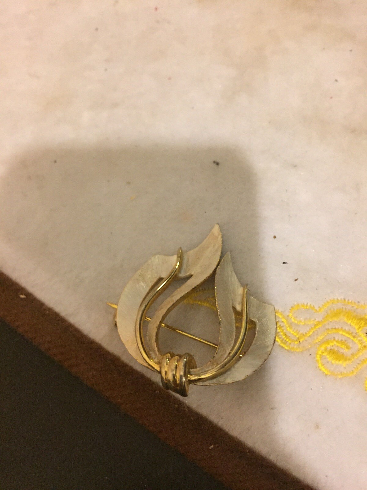 Gold Plated And White Enamel Art Nouveau Flower Brooch