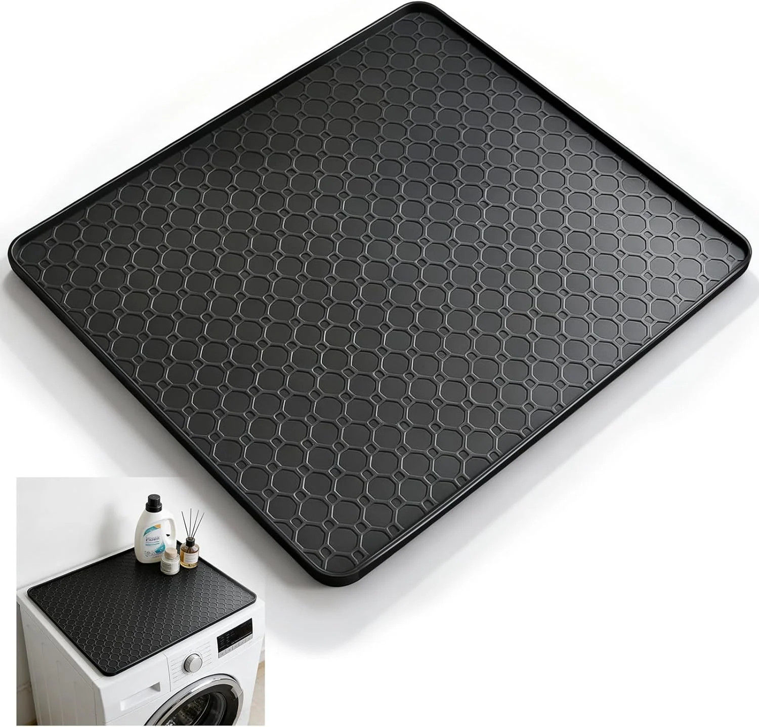 19.7"x19.7" Black Silicone Fridge Tray Mat with Raised Edges, Waterproof Drip Tr