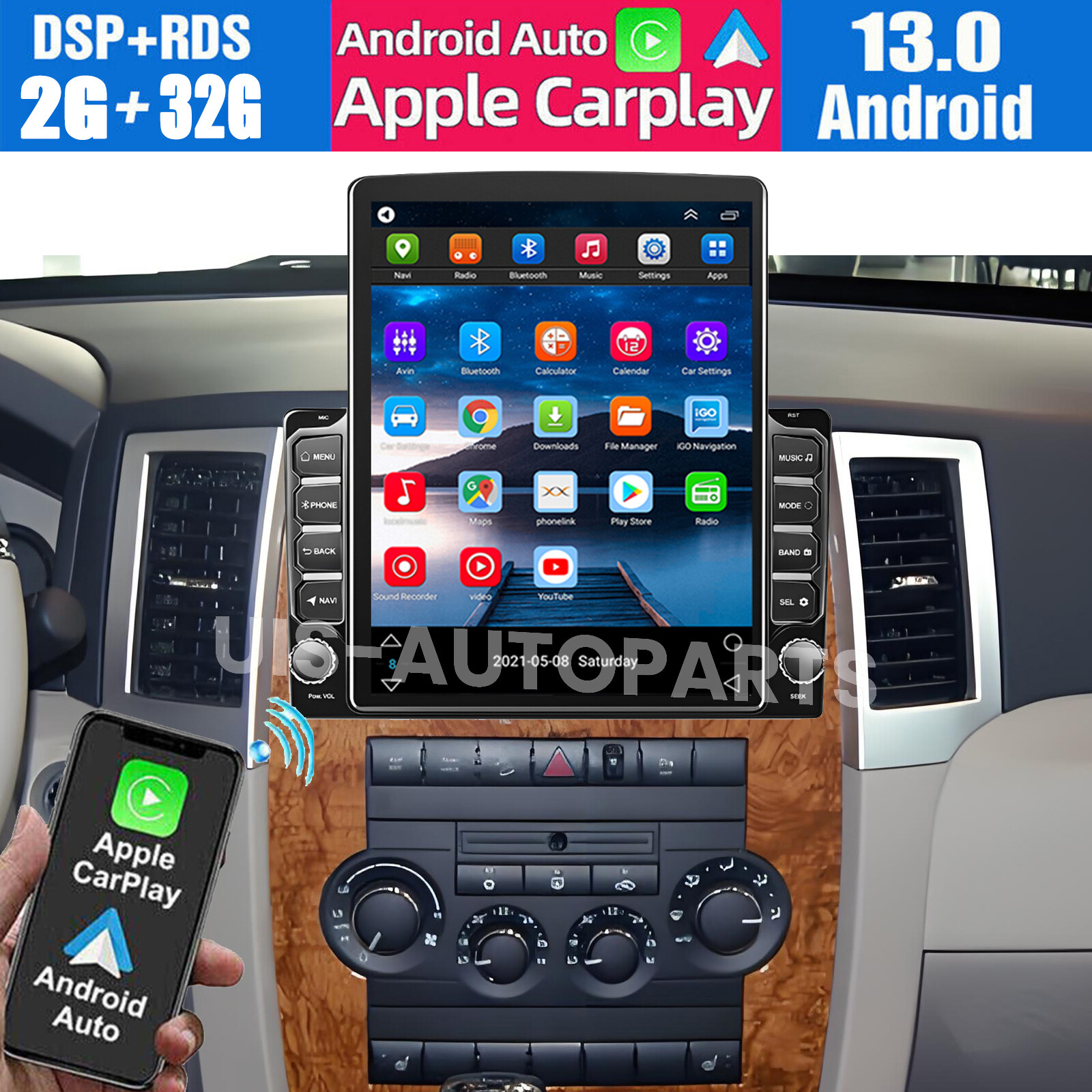 9.7'' CarPlay For Jeep Grand Cherokee 2005-2010 Car Stereo Radio Android 13 GPS