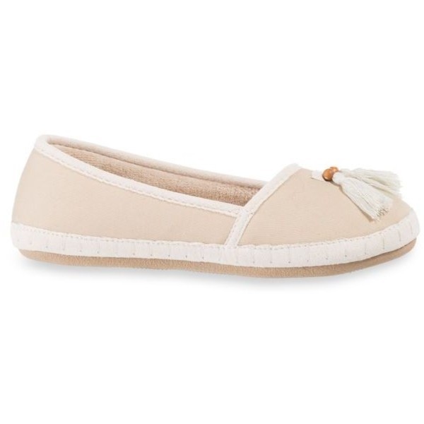 isotoner Totes Sandtrap Beige Canvas Lola Microterry Lined Tassel Slippers - $28