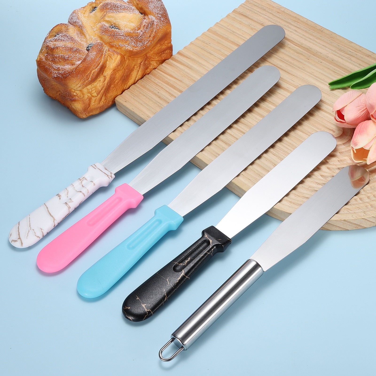 6, 8, 10" Cake Offset Spatula Set of 3 White (Straight Handle)