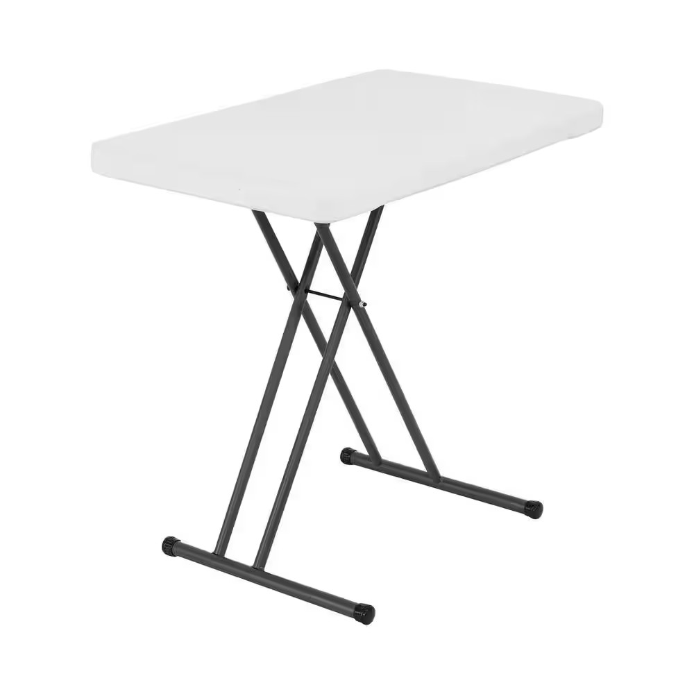 30 In. White Plastic Adjustable Height Folding Utility Table