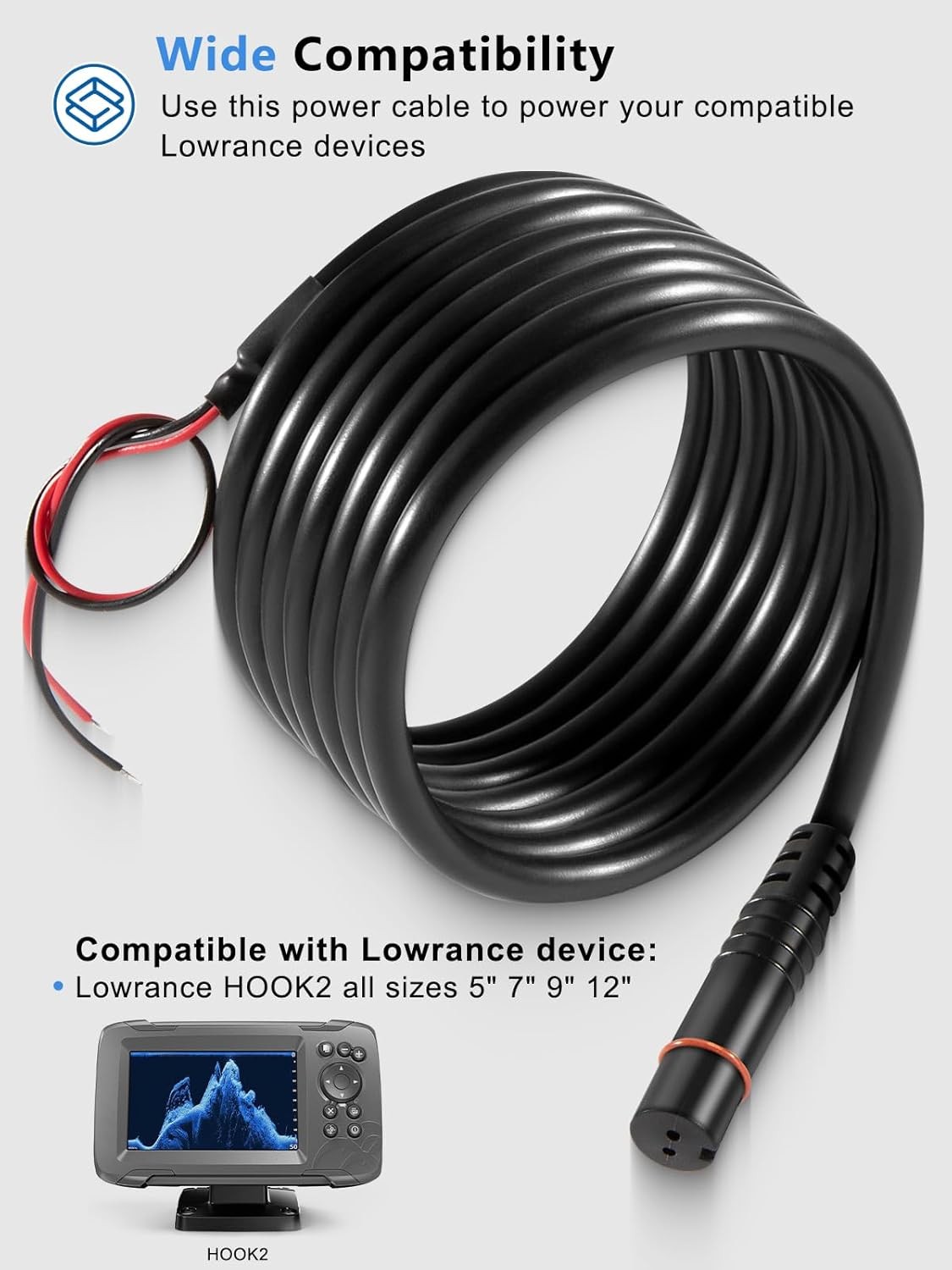 Replace for Lowrance , Hook2 Models 5/7/9/12 Hook2 Power Cable 000-14172-001