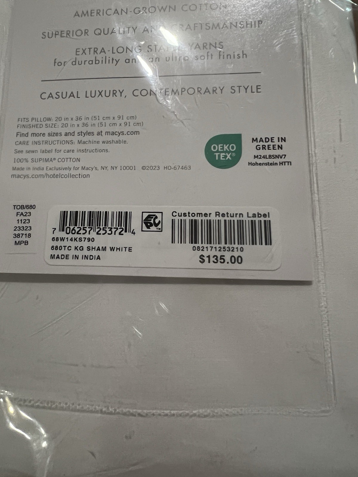 Hotel Collection King White Supima Pillowcases New