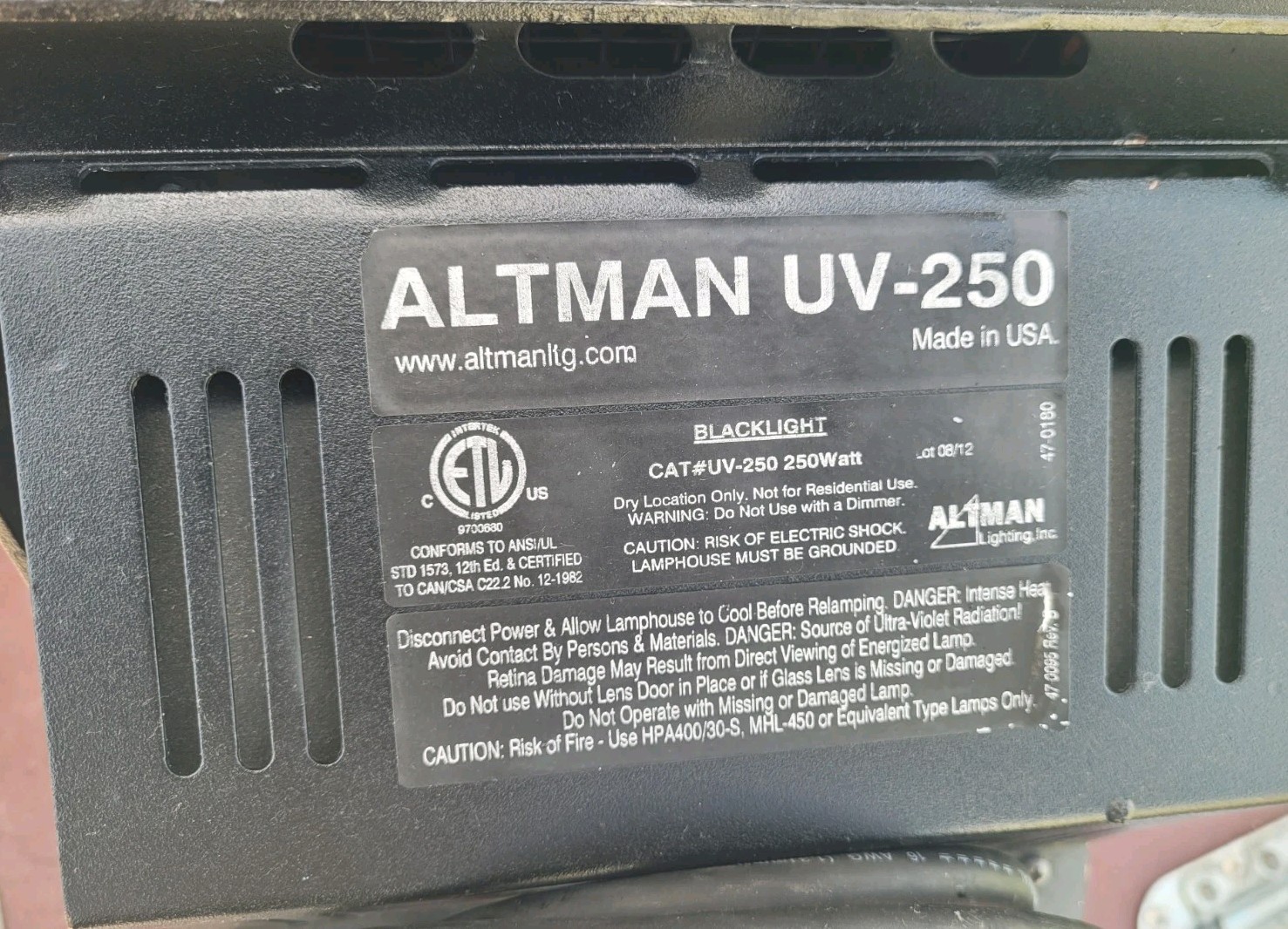 Altman UV-250 250W Blacklight Floodlight. (Read The Description)
