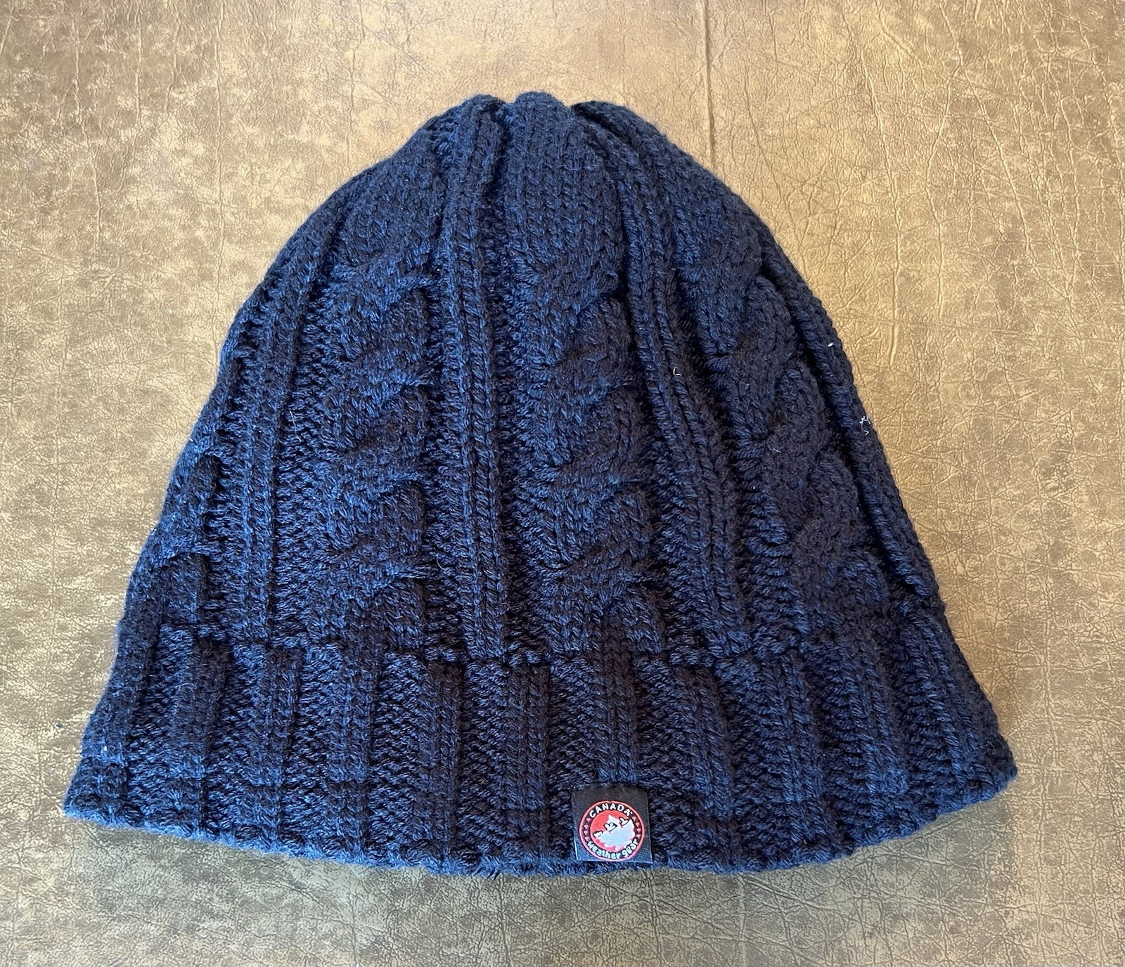 Canada Weather Gear Black Knit Beanie With Faux Black Fur Inside Preowned