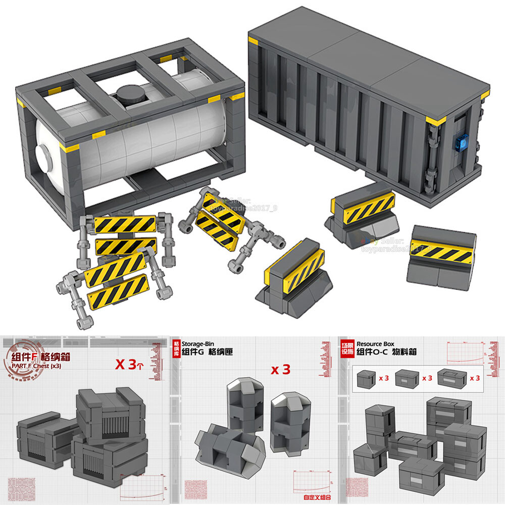 MOC WWII Military Base Weapon Barrier Roadblock Box Scene Building Blocks Bricks