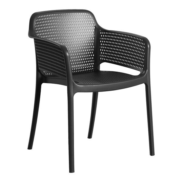 Bistro Style Black Stone Resin Stackable Outdoor Patio Restaurant Arm Chair
