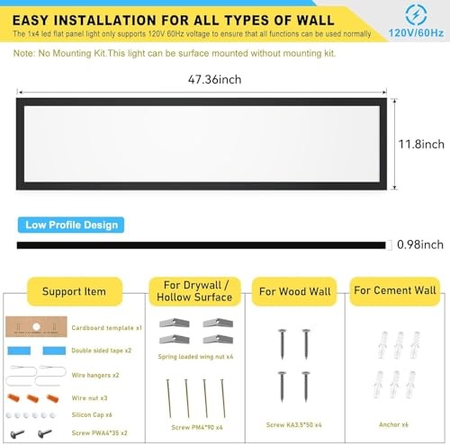 6PACK 1x4 LED Flat Panel Light Surface Mount LED Ceiling 1x4FT 6PACK Black