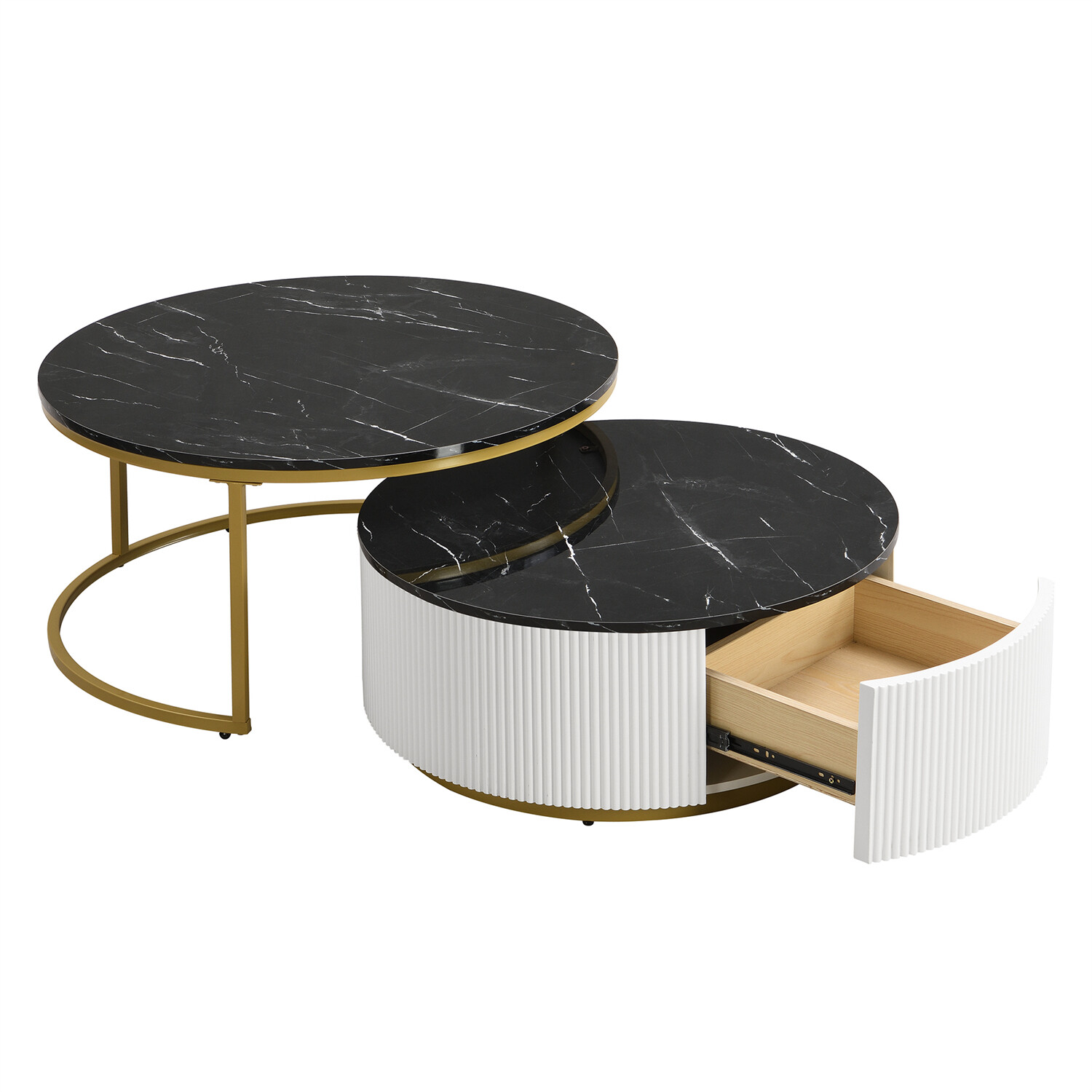 Modern Round Nesting Coffee Table Center Cocktail Table End Table with Drawers