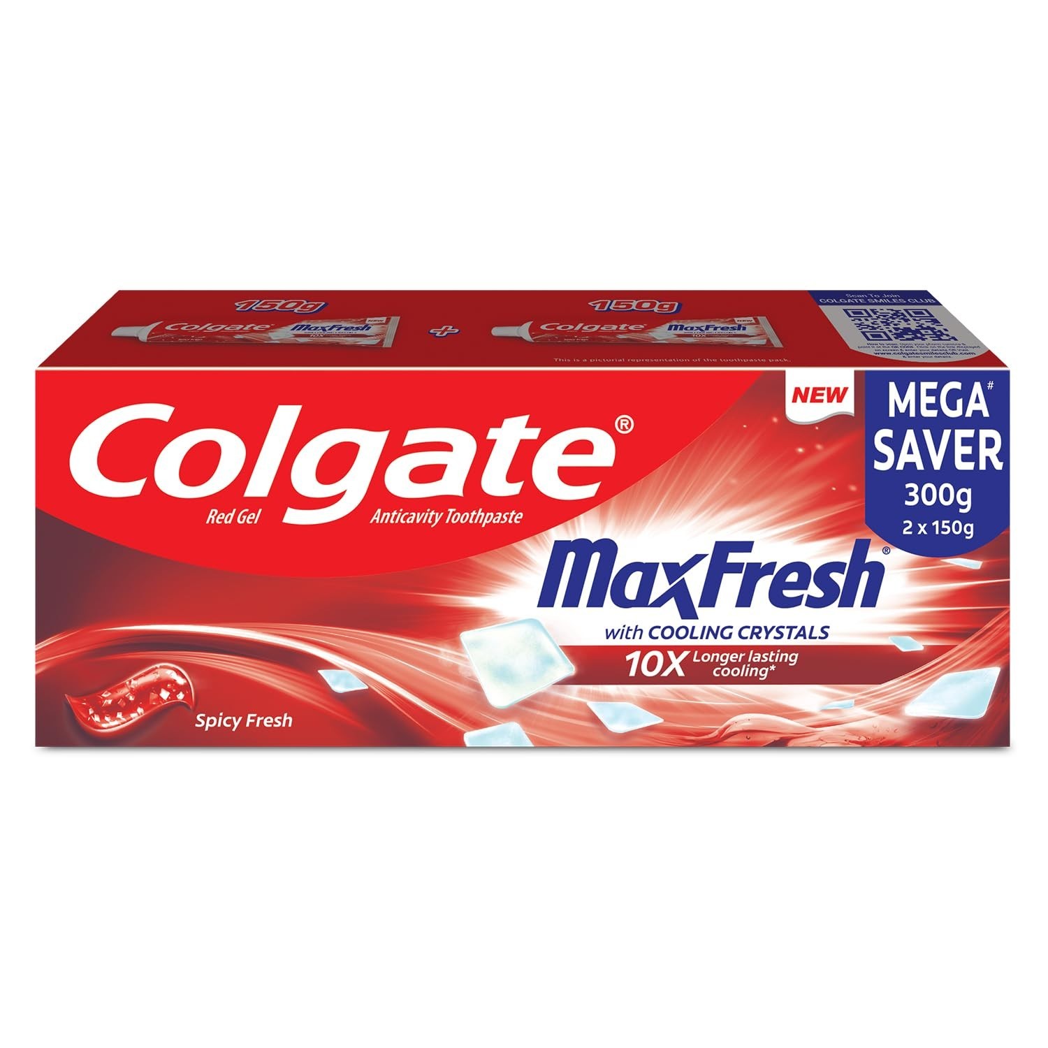 Colgate Max Fresh Toothpaste, Red Gel Paste (300g, 150g X 2, Spicy Fresh)