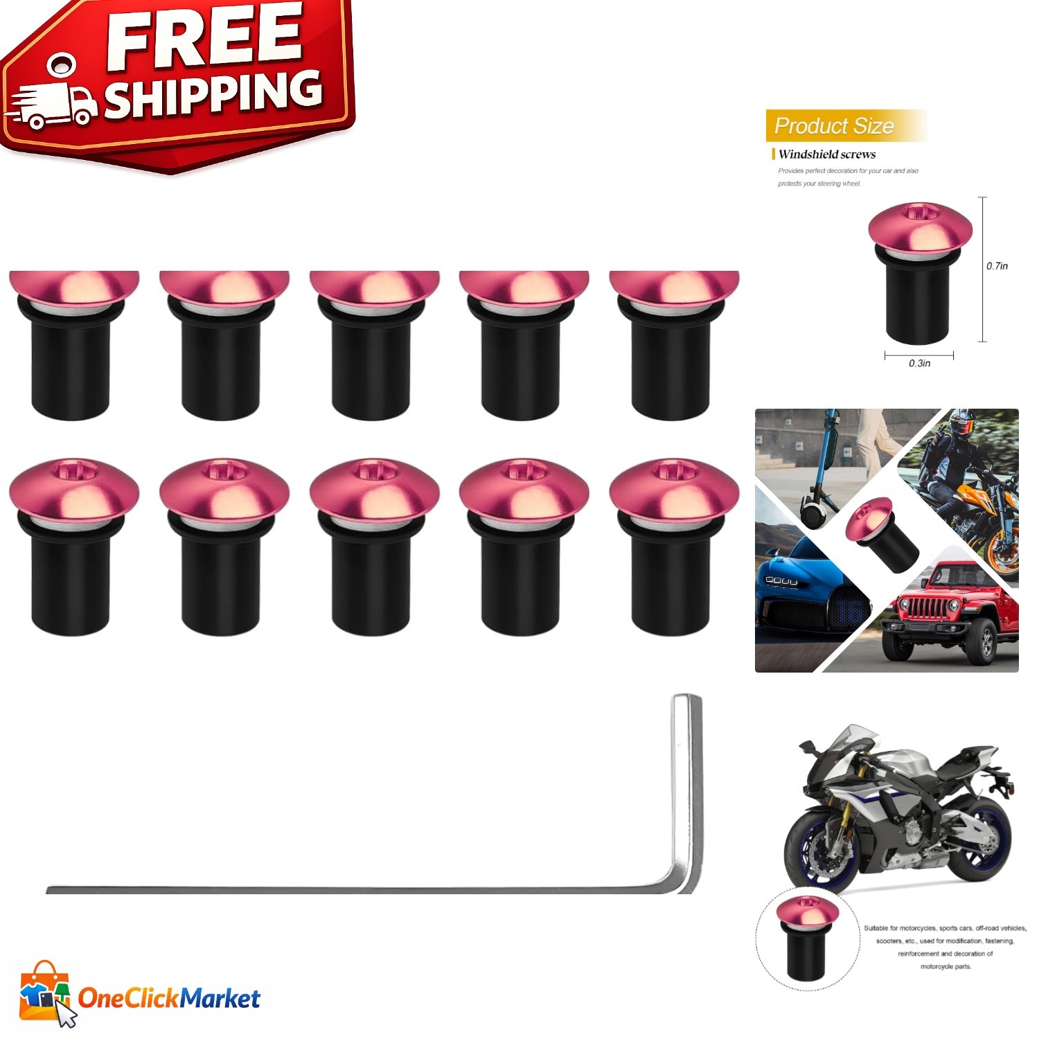 Stylish Pink 10PCS Motorcycle Windshield Bolts - Easy Install & Strong Hold