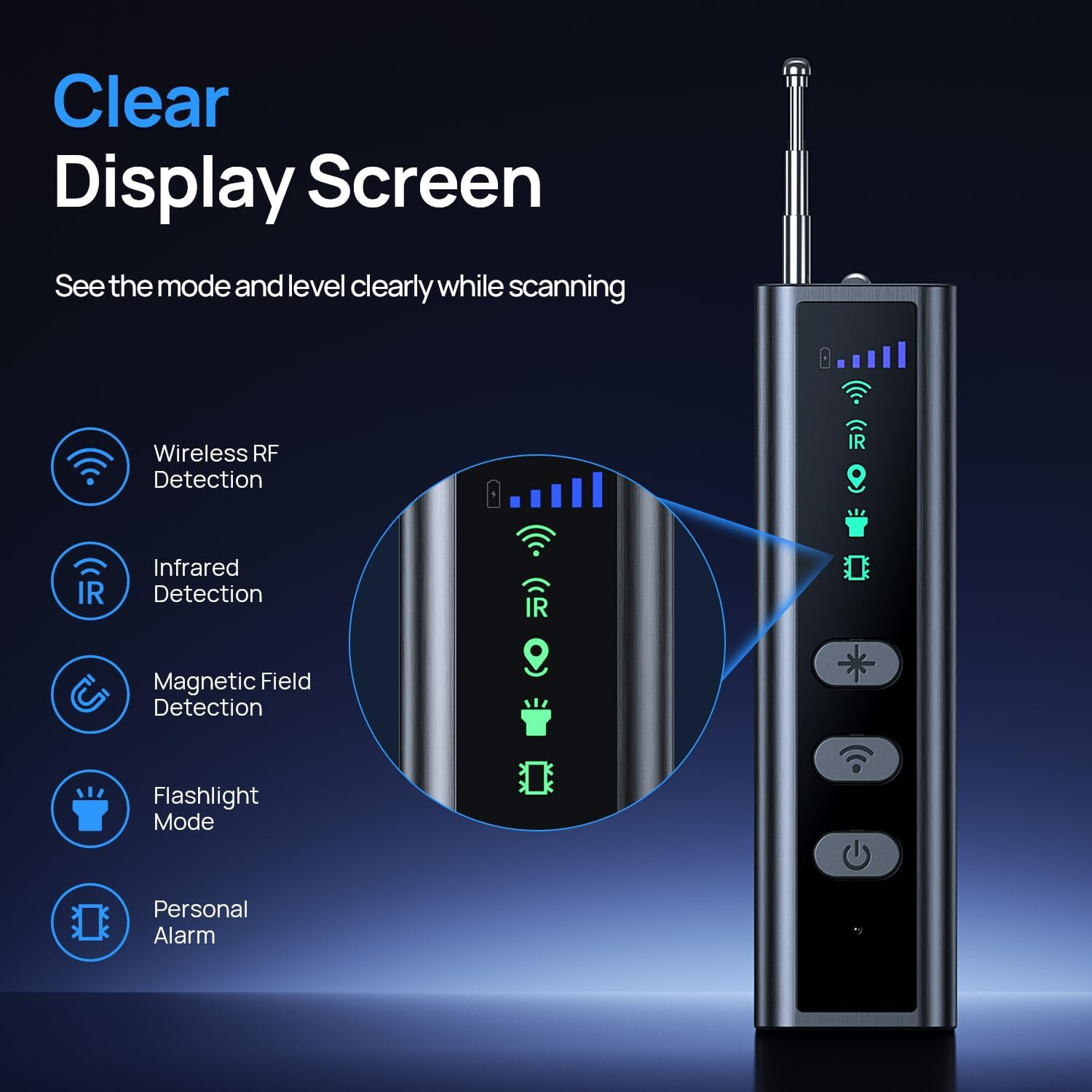 Hidden Camera Detectors, Clear Display Screen, RF Signal Detector with Guided Hi