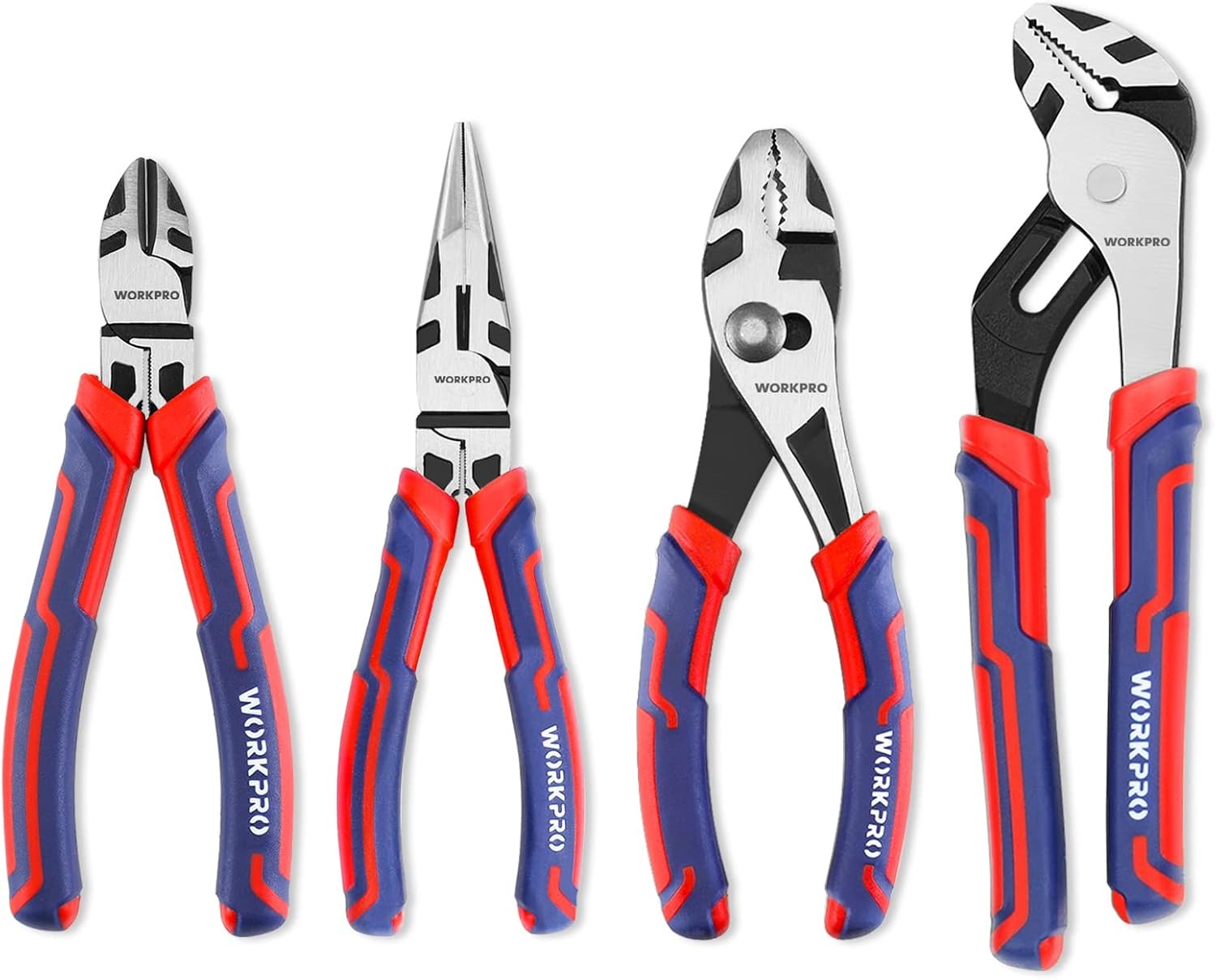 4-Piece Pliers Set - Premium CR-V Construction Tool Set Including Long Nose, Dia