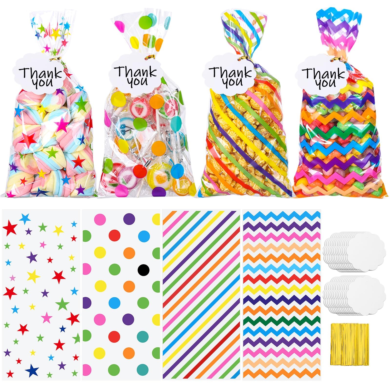 10.6 Inch Cellophane Treat Bags 100 Count Rainbow Party Favor woric Clear Candy