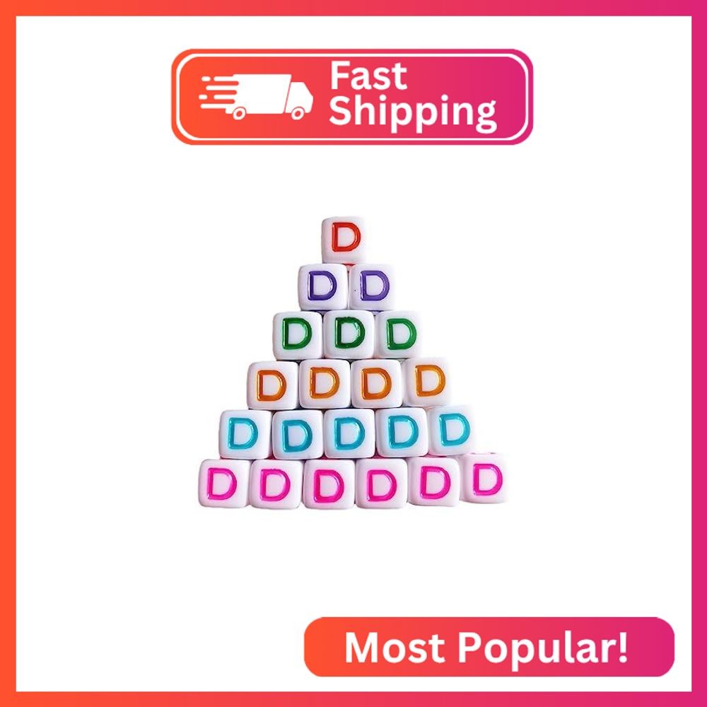 Xeahung 200PCS Letter Beads Acrylic Letter D Beads Square Color Letter Beads for