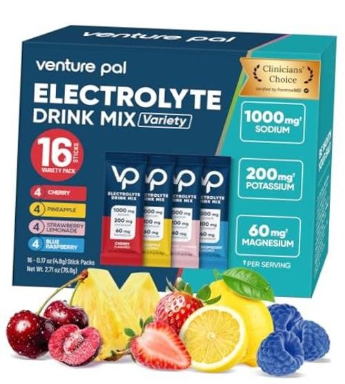 High Sodium Sugar Free Electrolytes 6 Ounce (Pack of 16) V1-Variety Salt