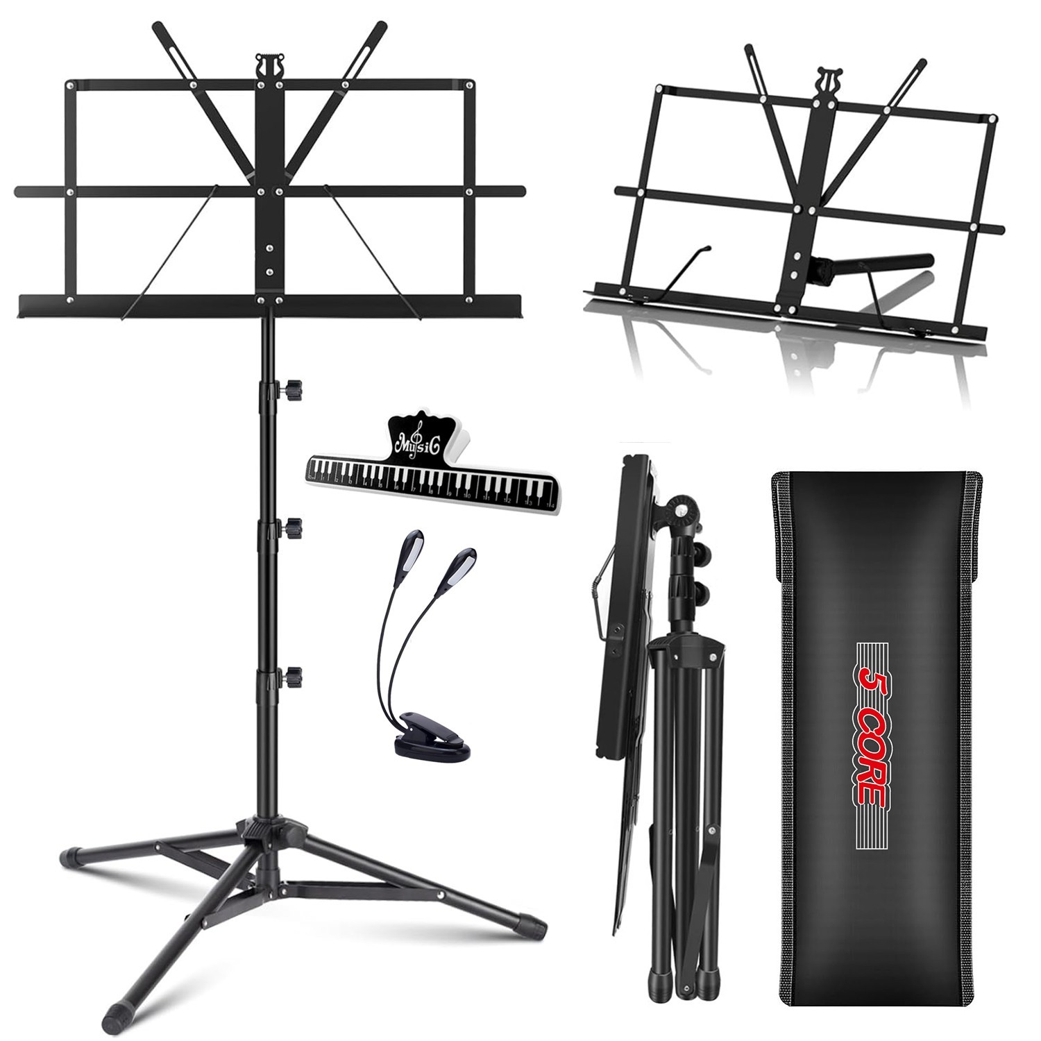 5 Core Music Stand Adjustable Book Stands Foldable Portable Sheet Holder