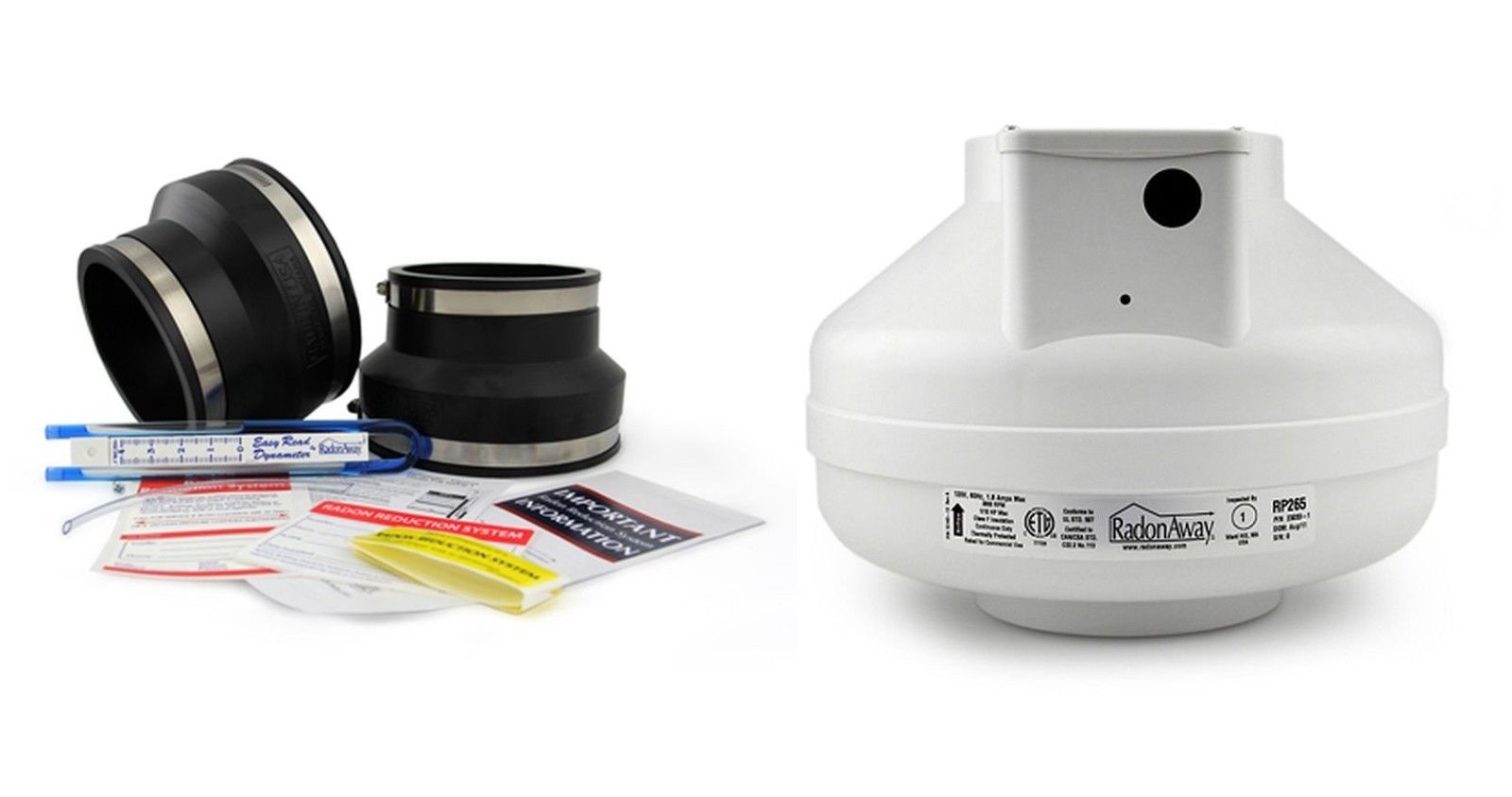 RadonAway RP265 Radon Fan & Install Kit with Dynameter
