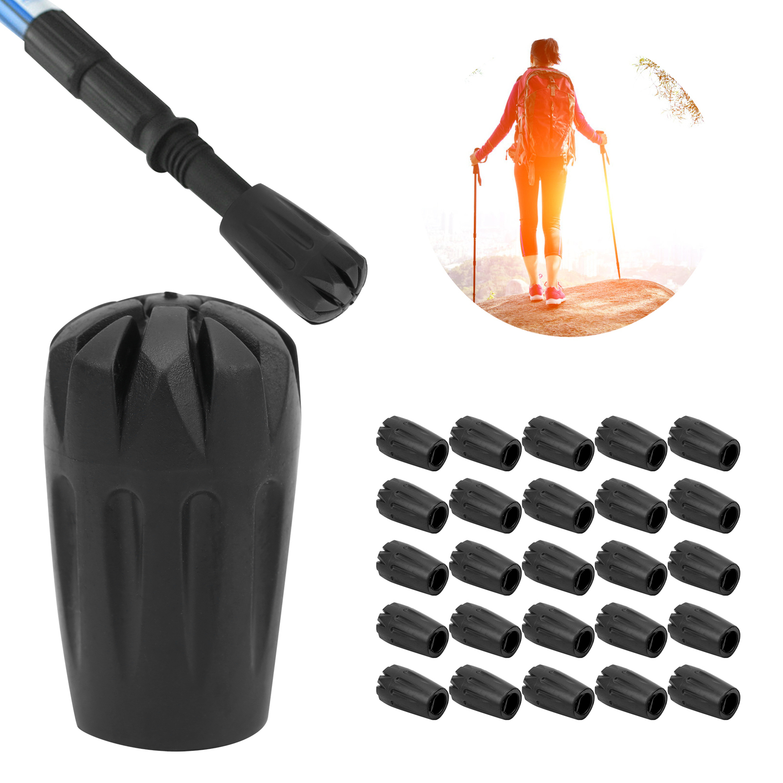 25pcs/Pack Heavy Duty Metal Rubber Walking Stick Tips Ferrule Protectors Cane En