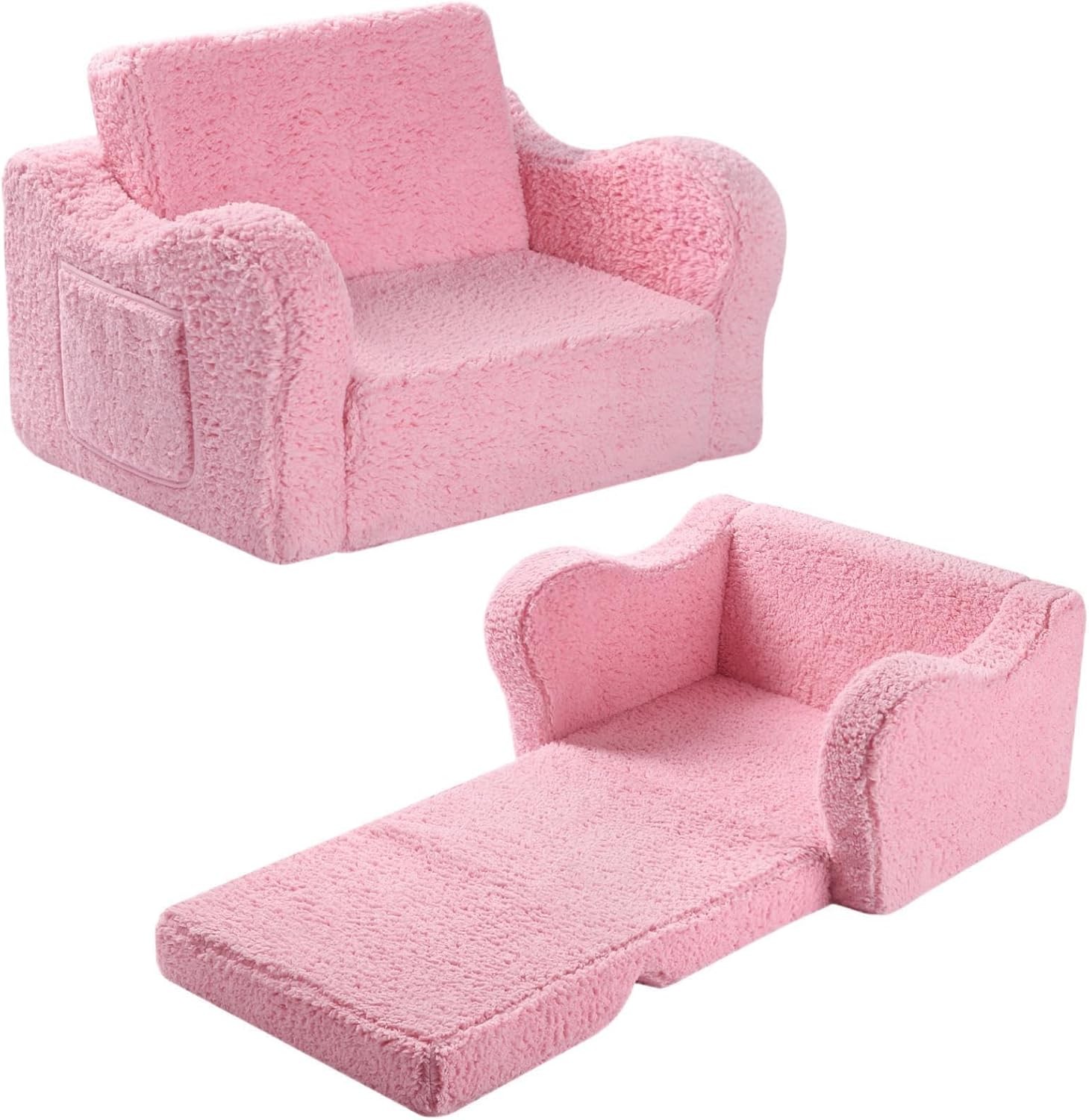 Kids Sofa 2-in-1 Flip-Out Foam Couch W/ Soft Sherpa Cover Cozy Play Lounge Chair