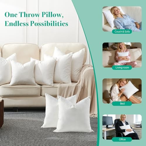 Down Feather Throw Pillow Inserts, 18x18 Pillows Set of 18x18 Inch (Pack of 2)