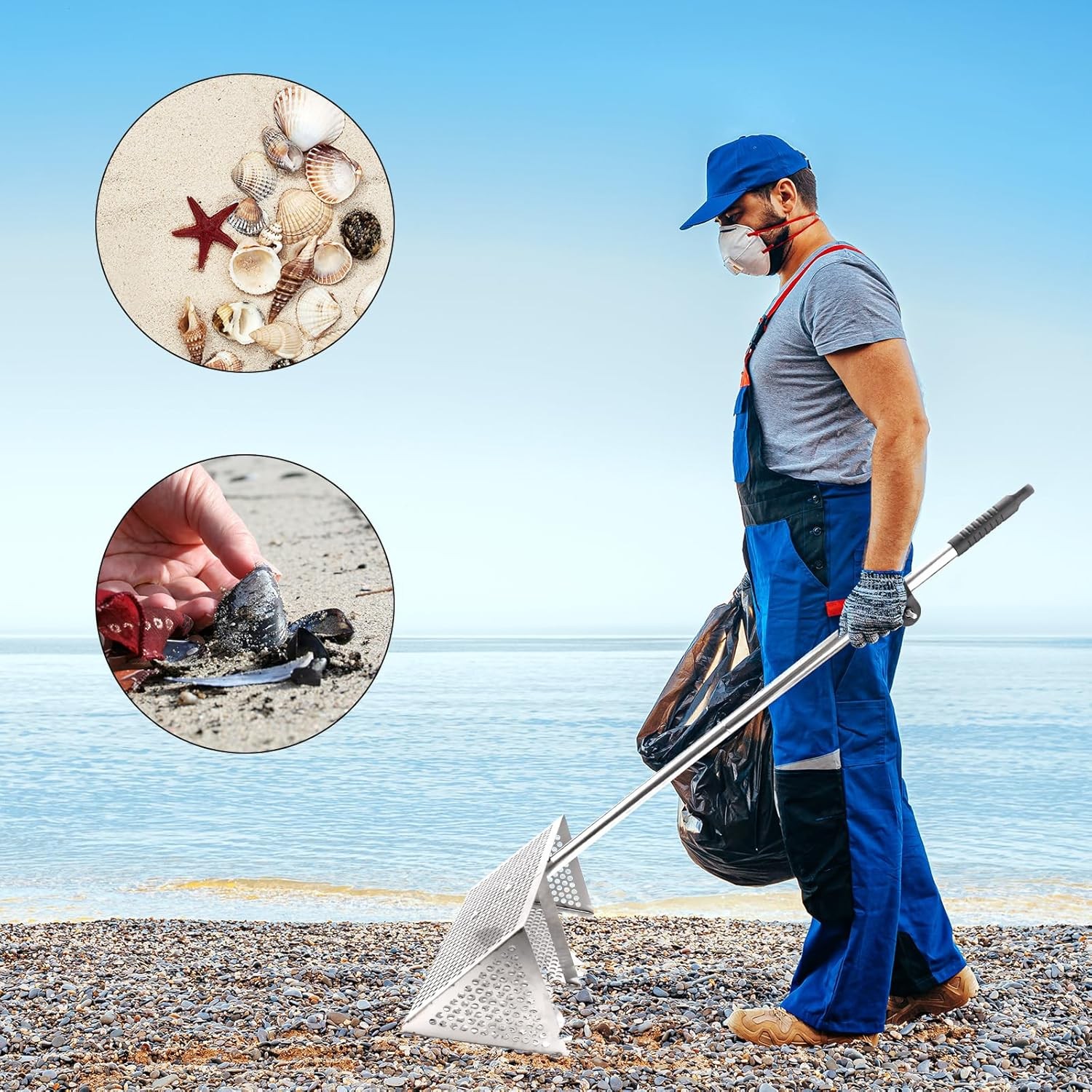 Sand Flea Rake, Durable Rake for Beach Sharp Teeth Wide Basket Beach