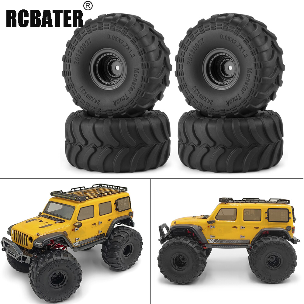 RCBATER Monster Truck Tires w/ Wheels Rim For 1/18 TRX4MT FMS FCX24 1/24 SCX24