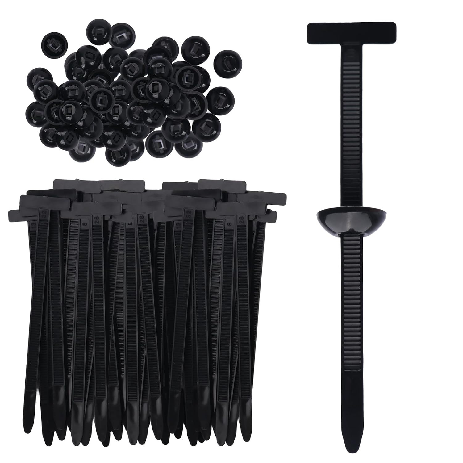150 Pcs Push Mount Cable Ties Nylon Self Locking Car Wire Harness Zip Clips Blac