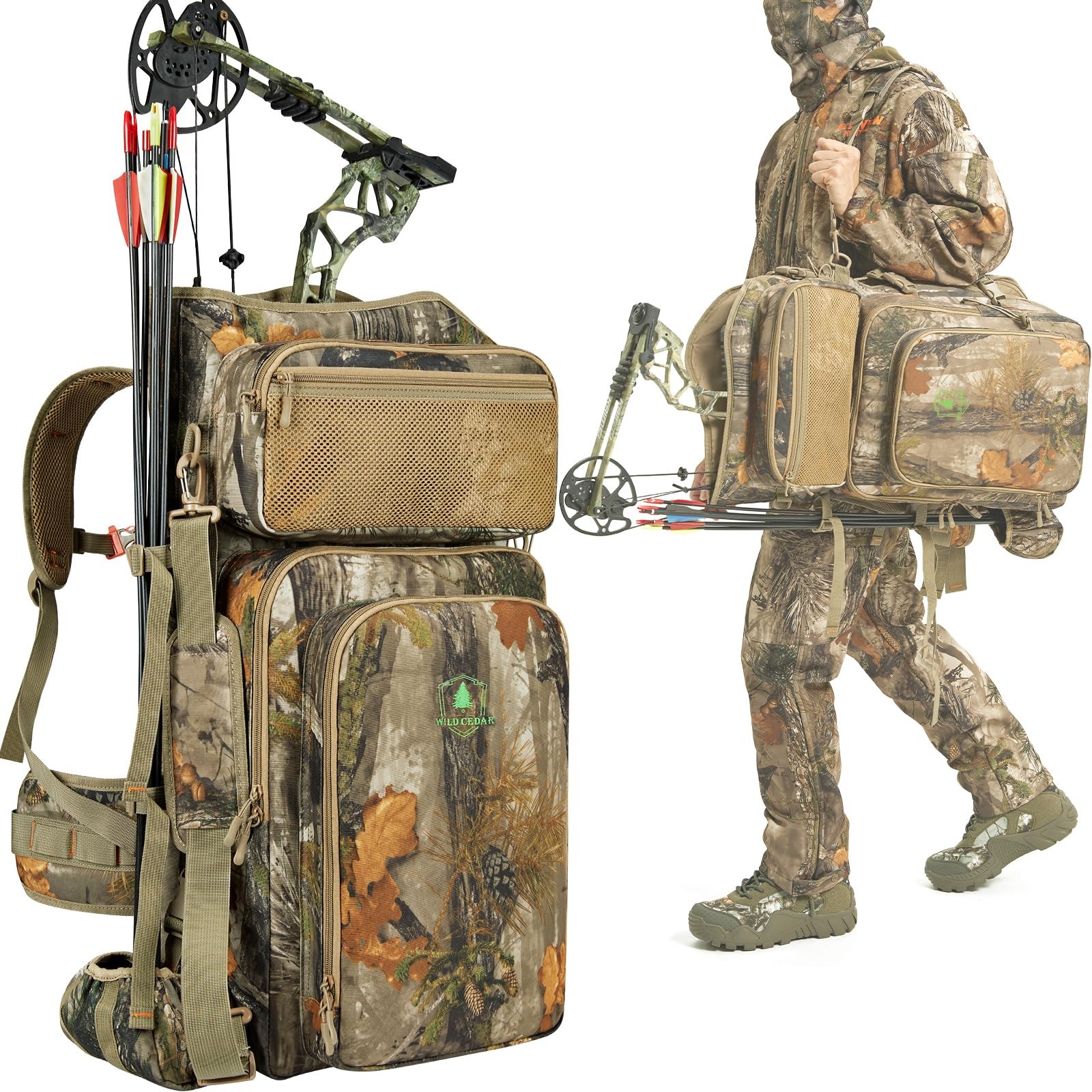 Camo Bow Hunting Backpack for Men, Saddle Hunting Backpack with Bow Holder