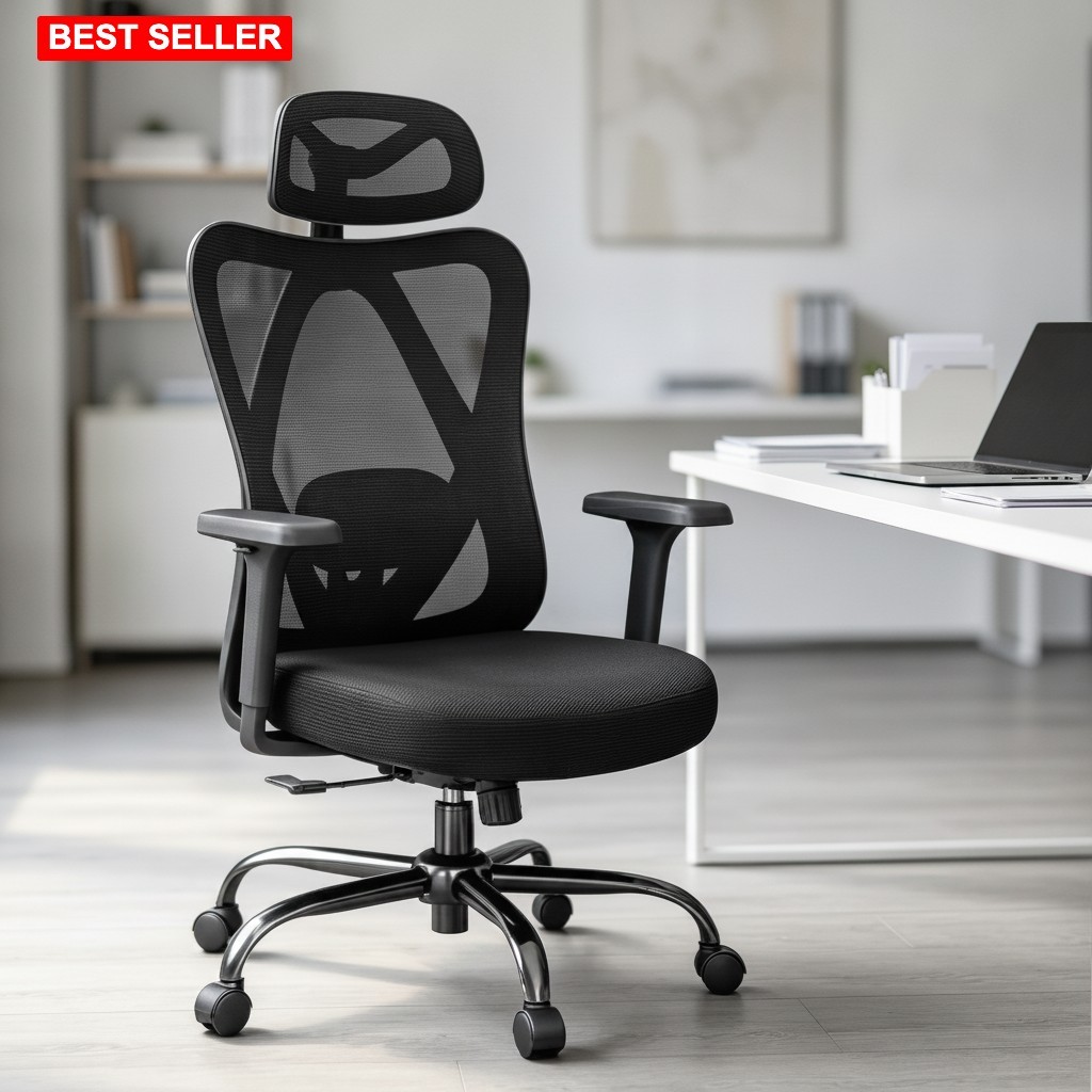 Office Chair Ergonomic Mesh Adjustable Headrest Lumbar Support Castor Wheels ...