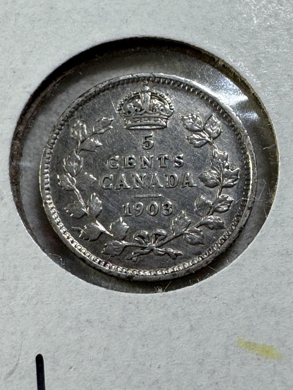 1903 Canada 5 Cents Small Silver Coin Cleaned