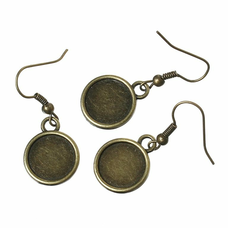10 pcs. Antique Bronze Earring Dangle Hooks Settings Bezels Cabochons – 12mm
