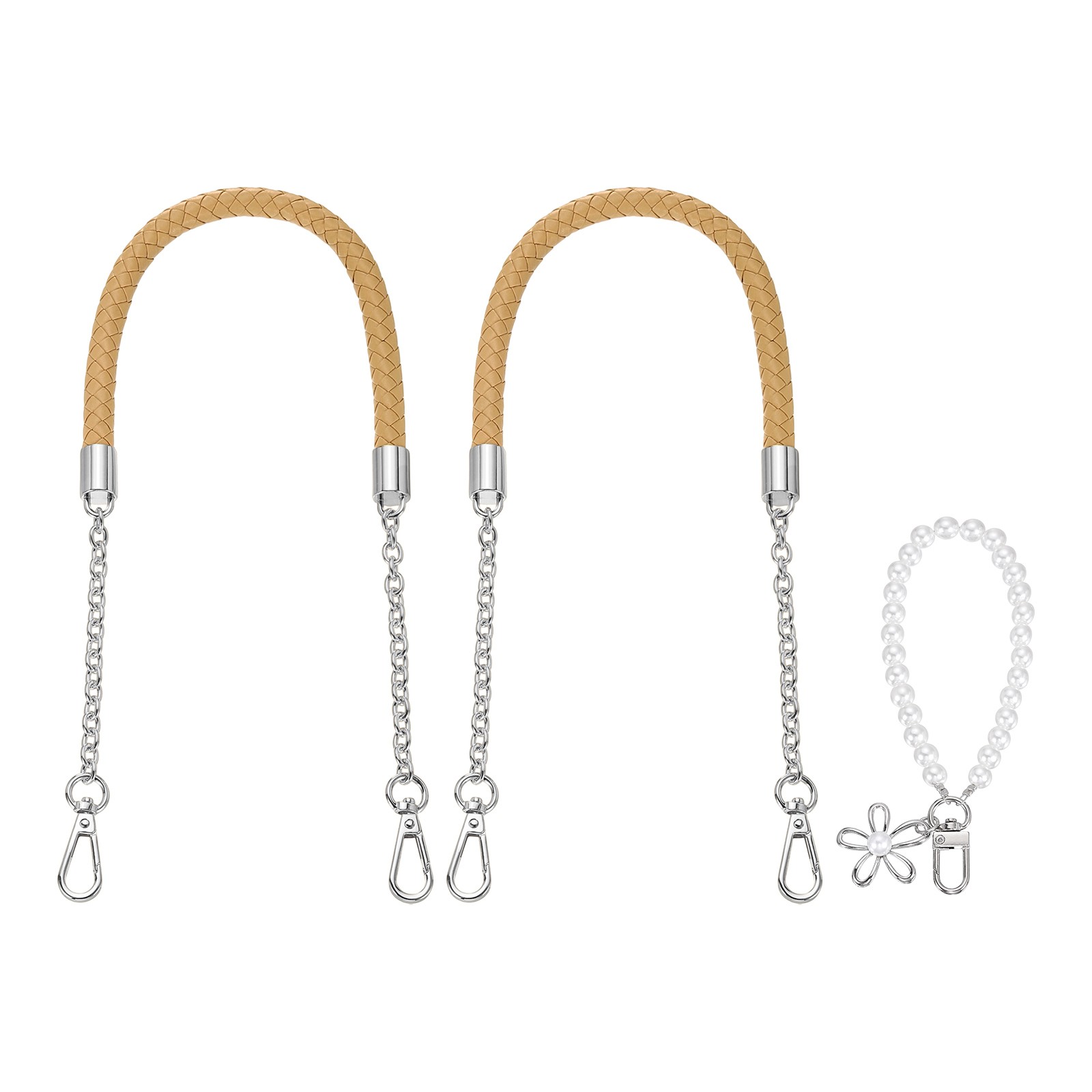 2Pcs 23.6Inch PU Leather Purse Strap with Pendant (Apricot, Silver Chain)