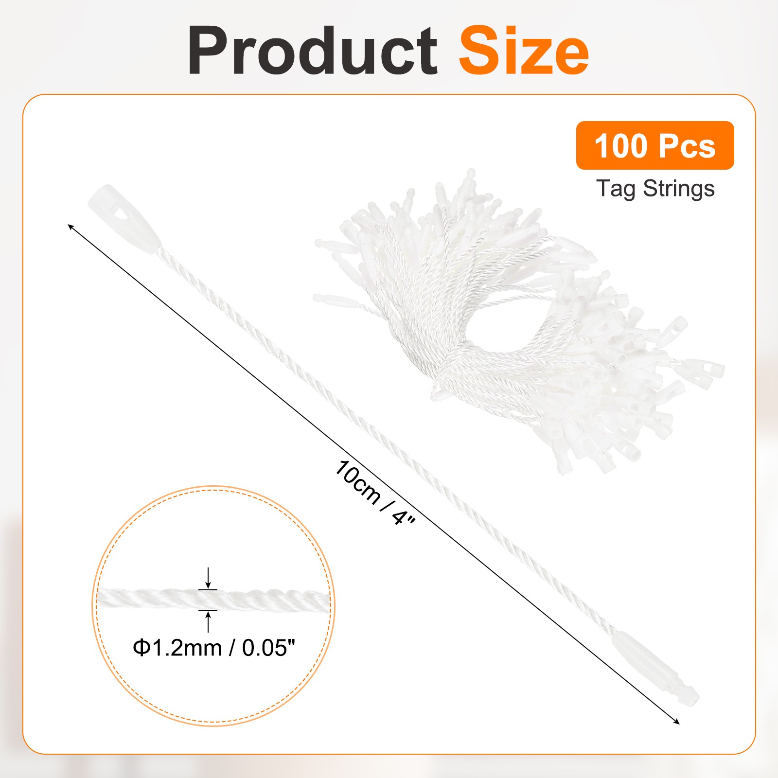 100 Pcs Polyester Hang Tag String 4" Snap Lock Pins Loop Fastener, White