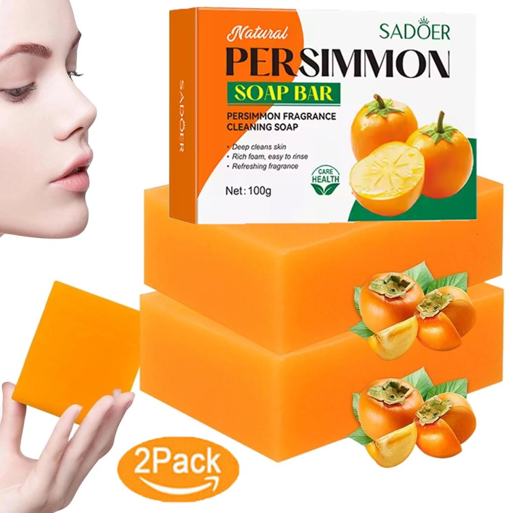 2PACK Persimmon Soap Bar for Old People Smell,Natural Deodorant Body Face Bar