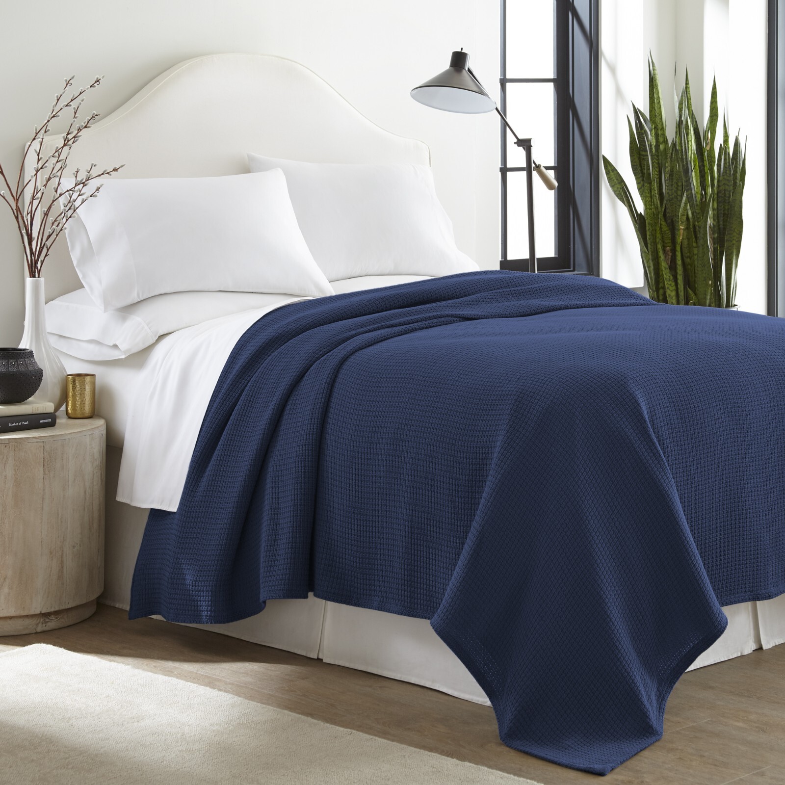 100% Cotton Blanket King Size Navy Soft Lightweight 108 x 90 inches