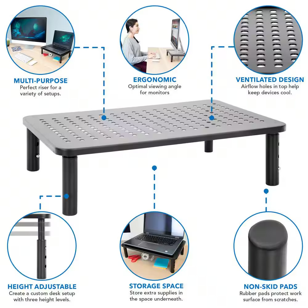Adjustable Monitor Risers for an Ergonomic Workplace (Set of 2)
