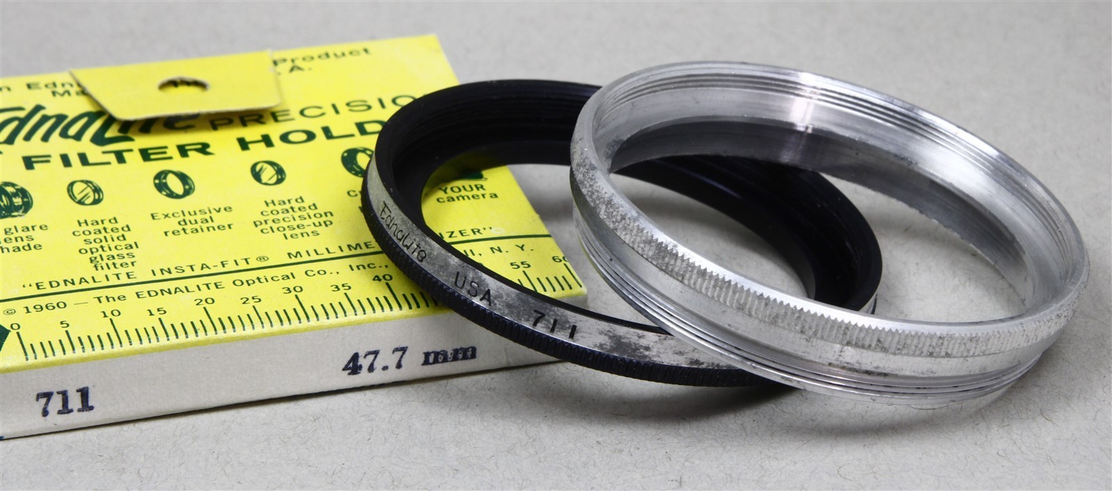 47.7mm Lens Thread - Series VII 7 EDNALITE #711 Filter Holder/Adapter w/Ring NOS
