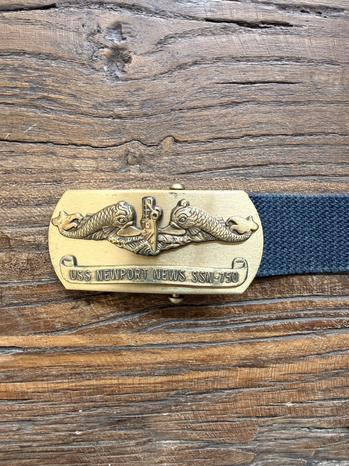 USS Newport News SSN-750 Military Web Belt Brass Buckle